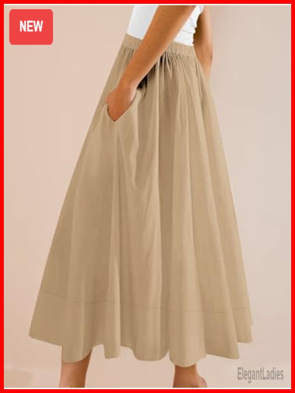 Women's A-Line Midi Skirt High Waist Flowy Pleated with Pockets